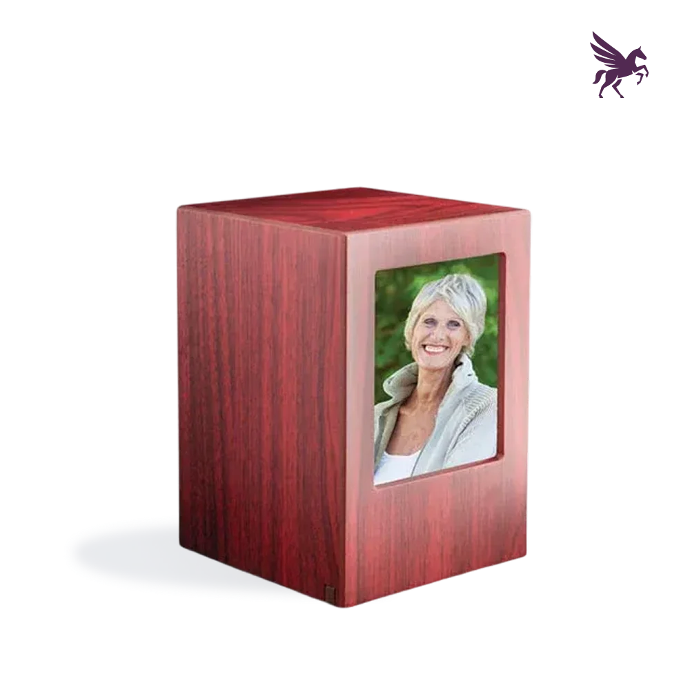 Wooden urns with photo